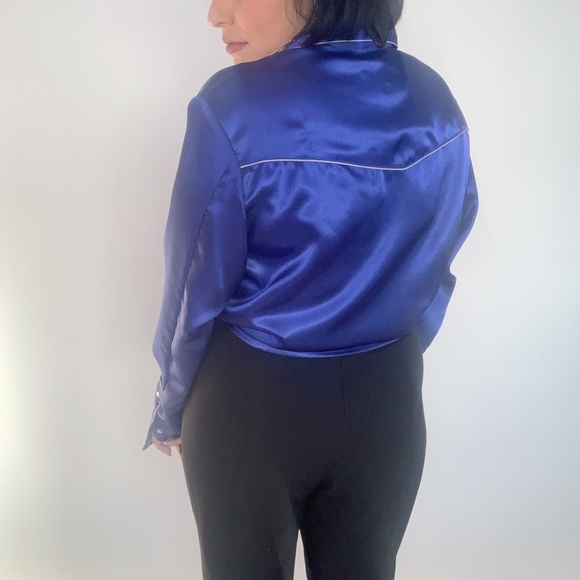 Vintage 80s Western Satin Slap Button Blouse S M L - Picture 8 of 8